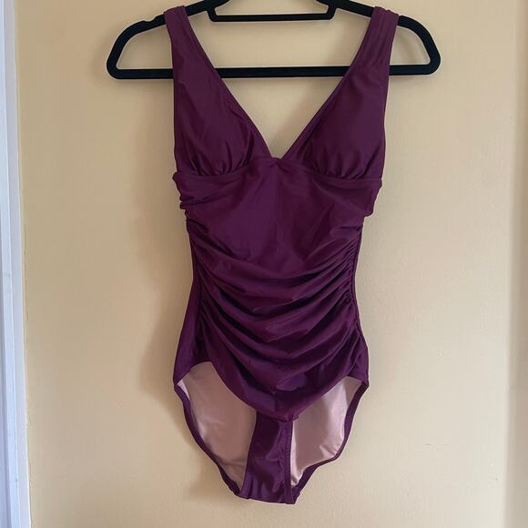 NWT J. Crew Ruched V-Neck One-Piece Swimsuit in Iris Purple Sz 2 - Picture 10 of 10